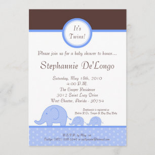 5x7 Boy Twins Mod Elephant Baby shower Invitation