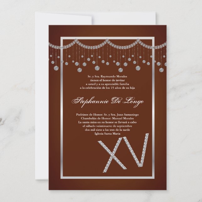5x7 Brown Diamond Quinceanera Invitation Anniversa (Devant)