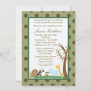 5x7 Brown Jungle Safari Zoo Invitation Baby shower