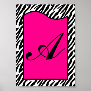 5x7 Buchstaben Wandkunst Hot Pink Zebra Tierdruck Poster