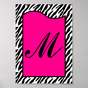 5x7 Buchstaben Wandkunst Hot Pink Zebra Tierdruck Poster