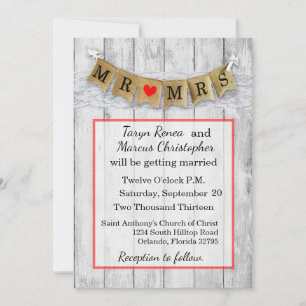 5x7 Burlap M. et Mme Banner Faire-part de mariage