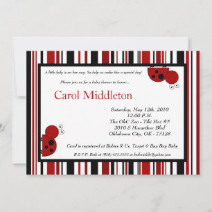 5x7 Crimson Red Lady Bug Baby shower Invitation