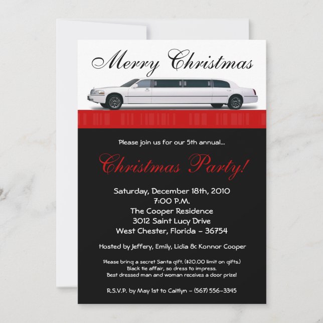 5x7 Crimson Red Limo Invitation à la fête de Noël (Devant)