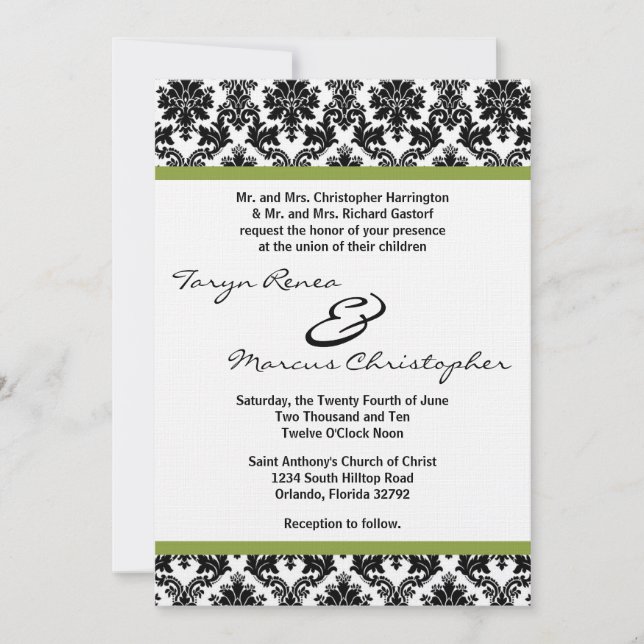5x7 Damas noires et Faire-part de mariage de lin v (Devant)