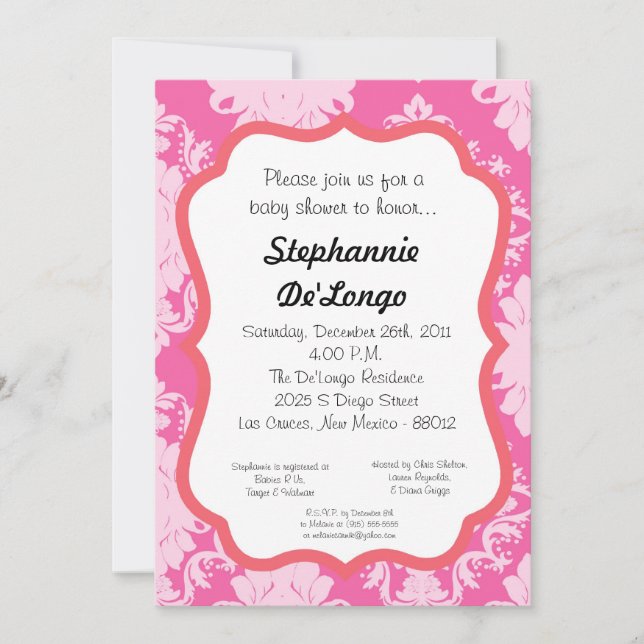 5x7 Damask Lace Elégante invitation Baby shower (Devant)