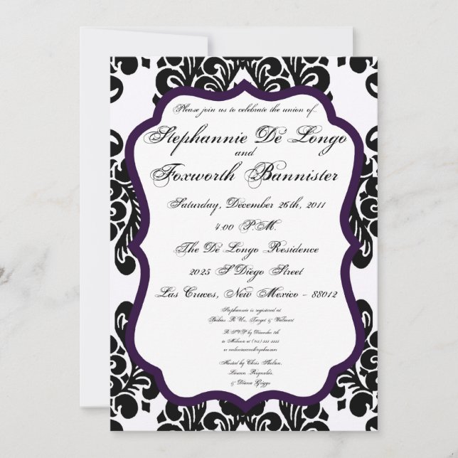 5x7 Damask Lace Fancy Elegant Wedding Invitations (Devant)
