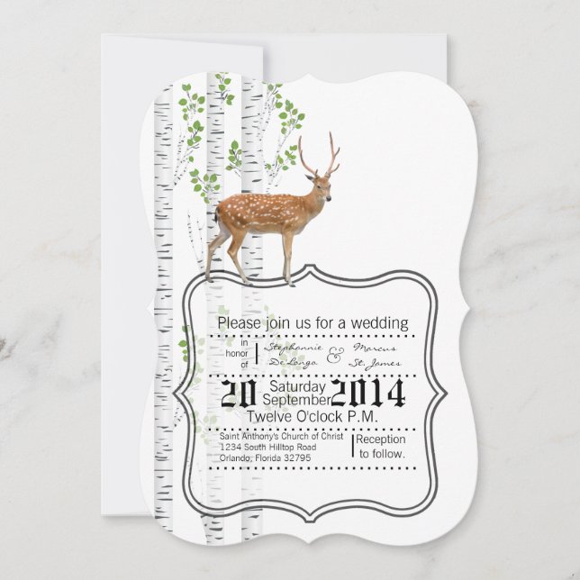 5x7 Deer Doe Woodland Buck LabelWedding Invitation (Devant)