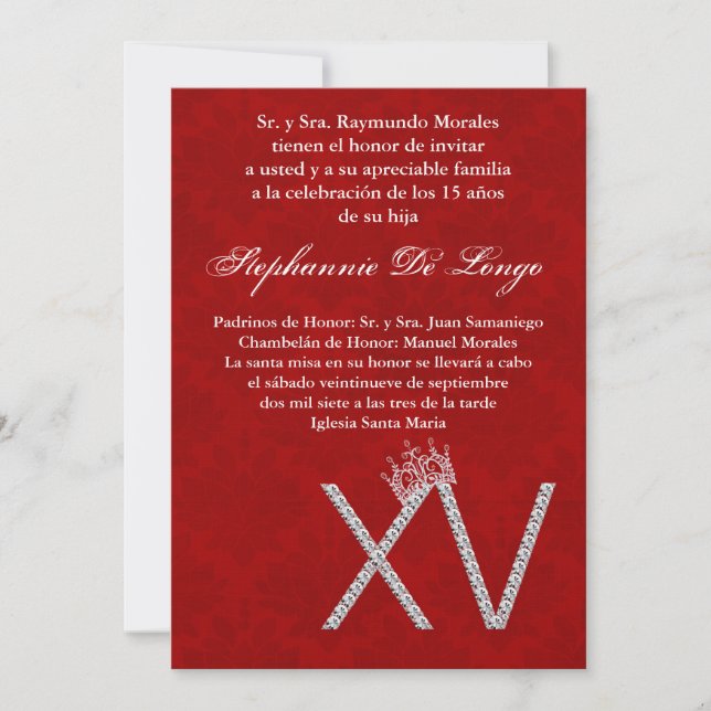 5x7 Diamond Ruby Quinceanera Invitation Anniversai (Devant)