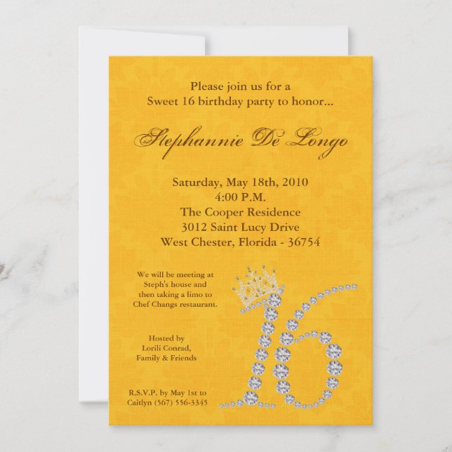 5x7 Diamond Topaz Sweet 16 Anniversaire Invitation (Devant)