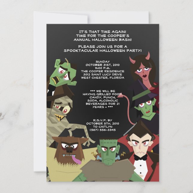 5x7 DraculaMonster Halloween Bash Party Invitation (Devant)