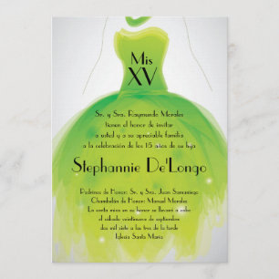 5x7 Dress vert Quinceanera Invitation d'anniversai