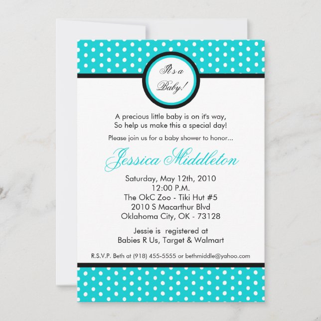 5x7 Electric Blue Polka Dot Baby shower Invitation (Devant)