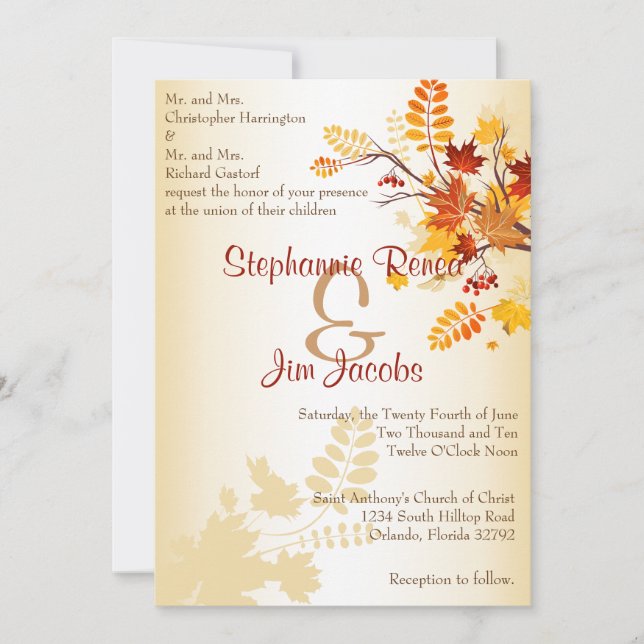 5x7 Faire-part de mariage Automne Feuilles d'autom (Devant)
