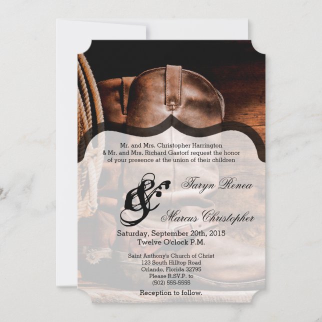 5x7 Faire-part de mariage Boots de Cowboy Barre Bo (Devant)