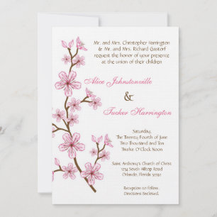 5x7 Faire-part de mariage en lin de fleurs de ceri