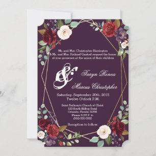 5x7 Faire-part de mariage Plum violet Rose Gold Ge