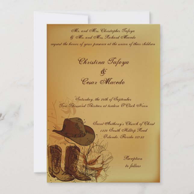 5x7 Faire-part de mariage Western Cowgirl Casquett (Devant)