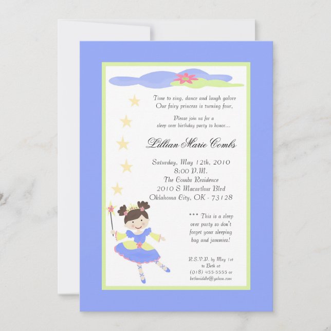 5x7 Fairy Princess Lilac Anniversaire Invitation (Devant)