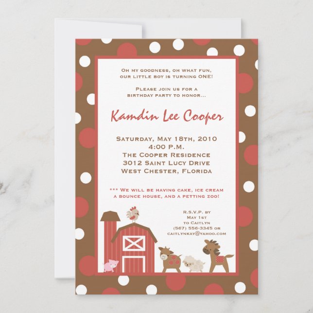 5x7 Farm Red Barn Cow Invitation à la fête d'anniv (Devant)