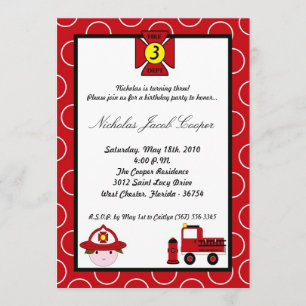 5x7 Feu de pompiers Invitation à la fête d'anniver