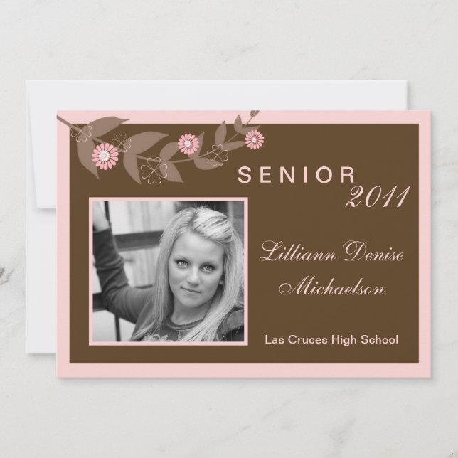 5x7 Fleurs roses Floral Photo Senior Faire-part (Devant)