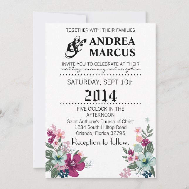 5x7 Fleurs tropicales Faire-part de mariage en bla (Devant)
