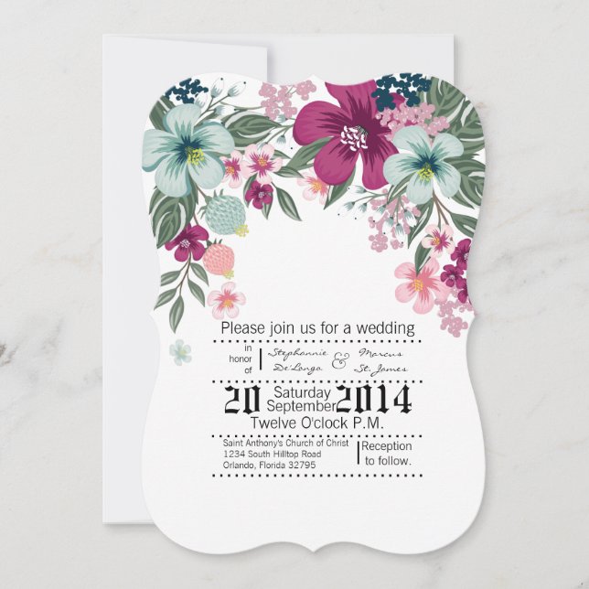 5x7 Fleurs tropicales Faire-part de mariage en bla (Devant)