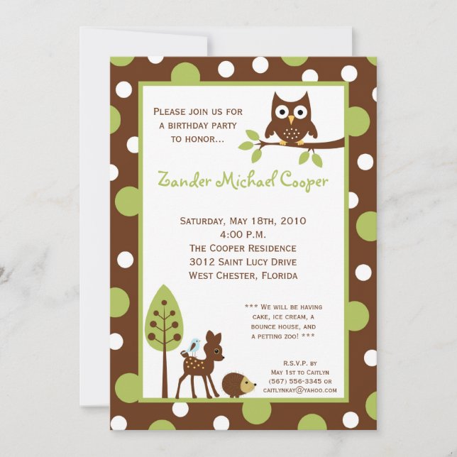 5x7 Forrest Bois Animaux Anniversaire Invitation (Devant)