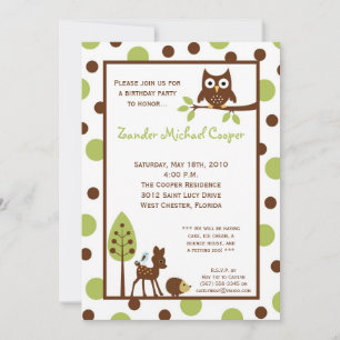5x7 Forrest Bois Animaux Anniversaire Invitation