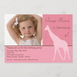 5x7 Girafe rose Photo Invitation à la fête d'anniv