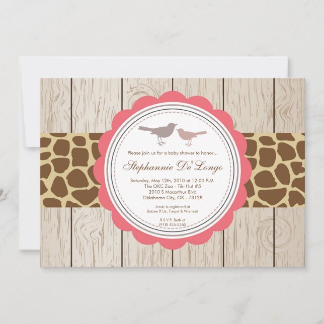 5x7 Giraffe Bird Couple Baby shower Invitation (Devant)