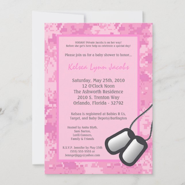5x7 Girl ARMY Camo ACU Prin Baby shower Invitation (Devant)