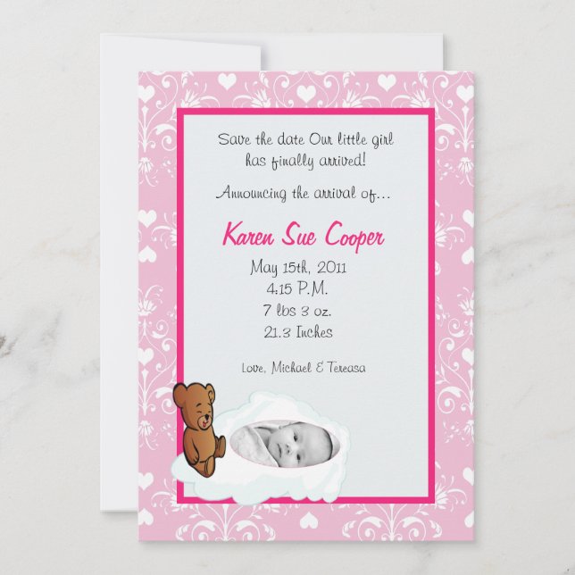 5x7 Girl Circle PHOTO sur Cloud Faire-part de nais (Devant)