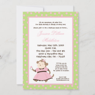 5x7 Girl Monkey Bottle Invitation à la fête d'anni