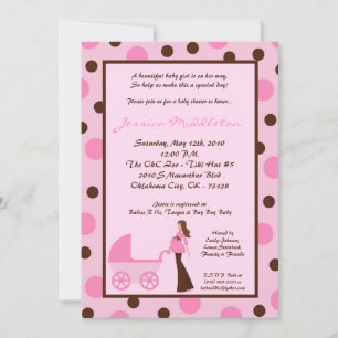 5x7 Girl Pink Mom Carriage Baby shower Invitation
