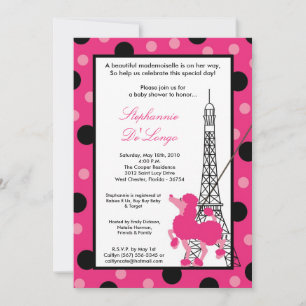 5x7 Girl Pink Poodle Paris Baby Shower Invitation Einladung
