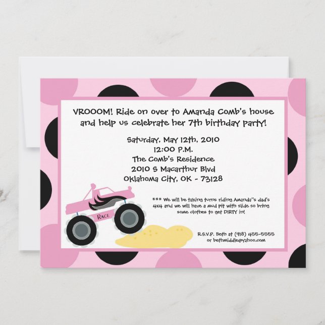 5x7 Girly 4x4 ATV Truck Invitation à la fête d'ann (Devant)