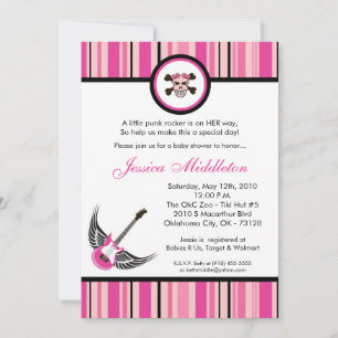 5x7 Girly Punk Rocker Baby shower Invitation