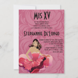 5x7 Glamor Girl Quinceanera Invitation Anniversair