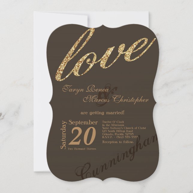 5x7 Gold Foil Parties scintillant Love Faire-part  (Devant)