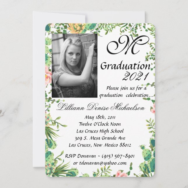 5x7 Graduation Part Invitation Bohemian Cactus Suc (Devant)