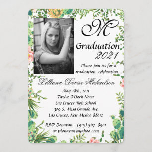 5x7 Graduation Part Invitation Bohemian Cactus Suc