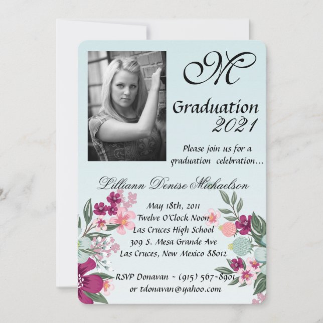 5x7 Graduation Part Invitation Fleurs tropicales s (Devant)