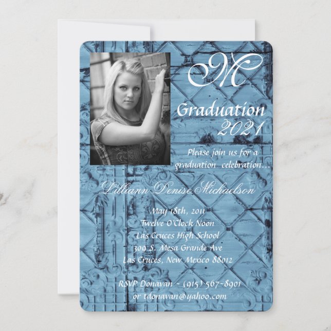 5x7 Graduation Part Invitation Rustique Tin Panel  (Devant)