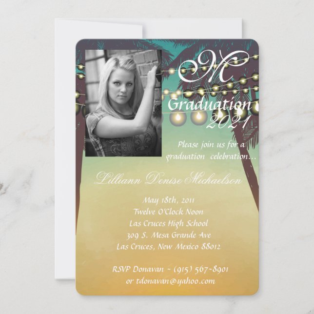 5x7 Graduation Partie Invitation Plage Coucher de  (Devant)