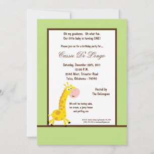 5x7 Green Giraffe Invitation de fête d'anniversair
