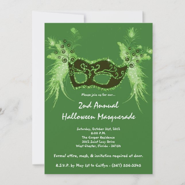 5x7 Green Masquerade Noël XMAS Invitation (Devant)