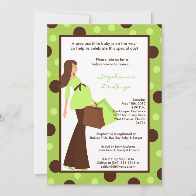 5x7 Green Modern Mod Maman Baby shower Invitation (Devant)