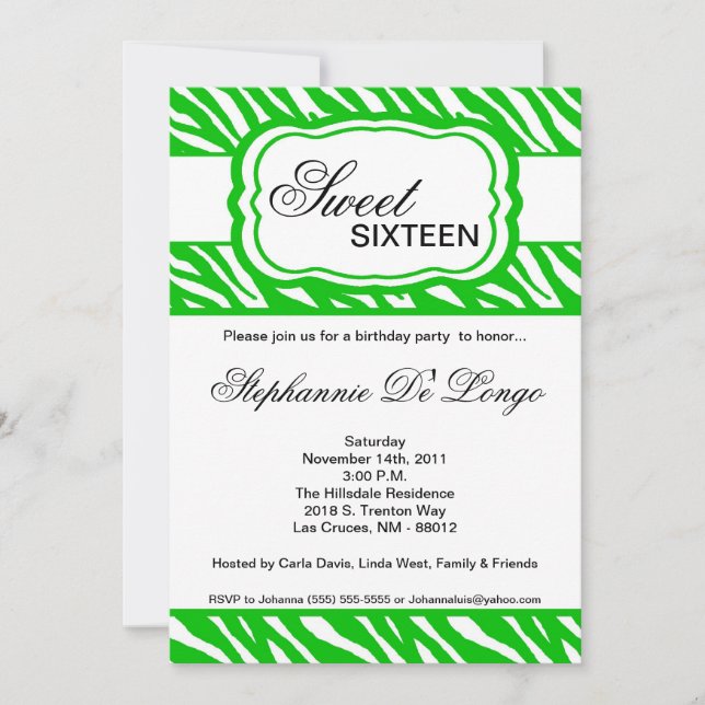 5x7 Green Zebra Imprimer Anniversaire Invitation (Devant)